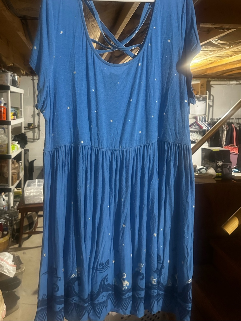 Disney Blue Starry-Print Crisscross Back Midi Dress plus size